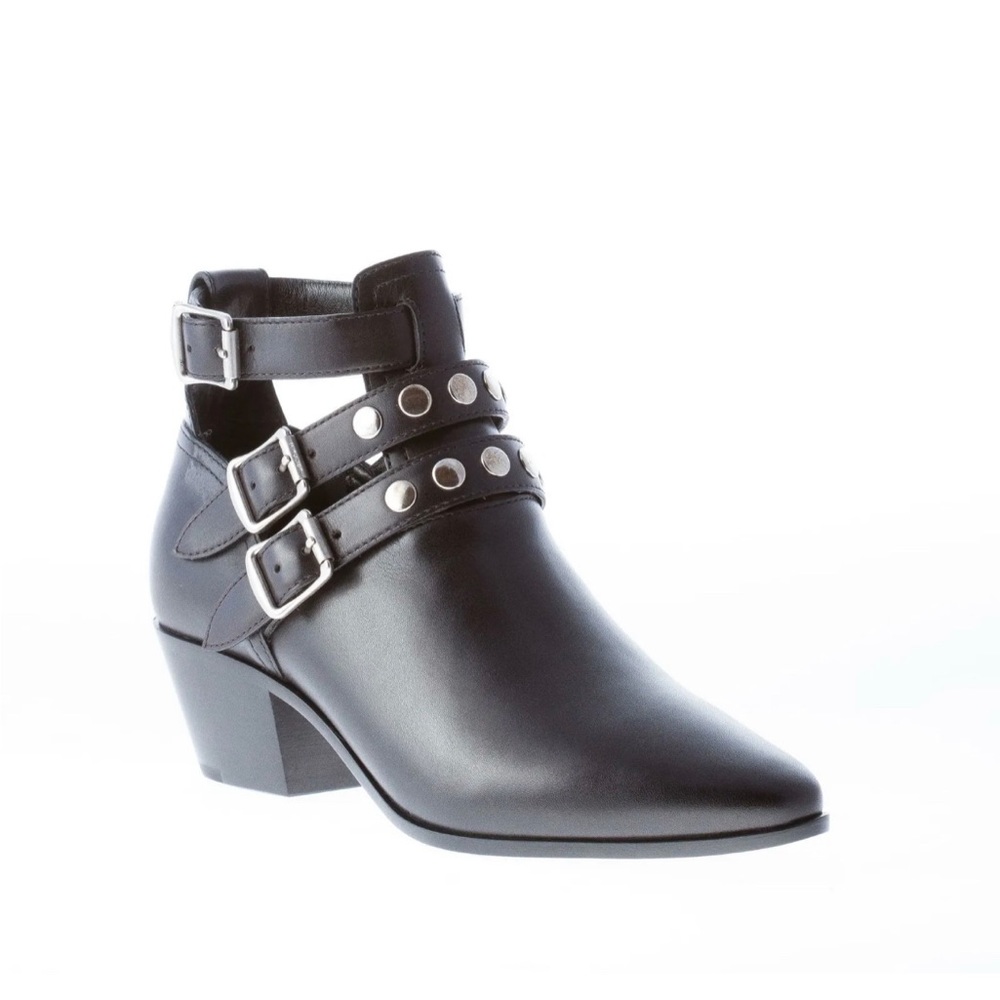 Saint Laurent Three-strap Leather Ankle Boot in Black